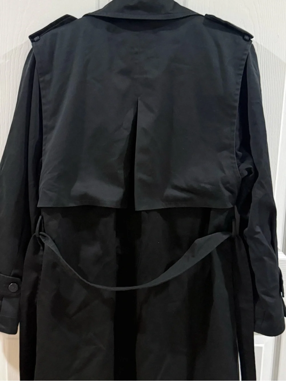 Vintage Evan-Picone Black Trench Coat Houndstooth Crest Lining Long Rain Coat - Picture 10 of 10
